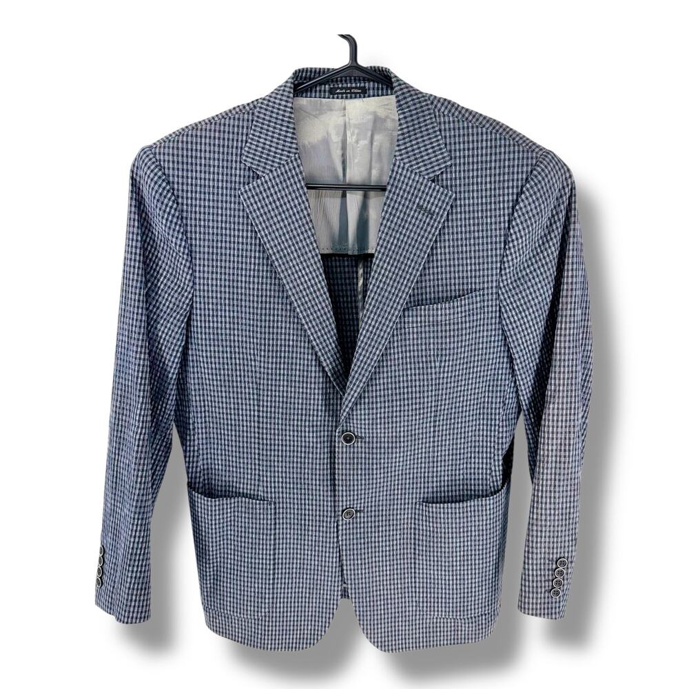 Ibiza Carini Mens Blazer 42R Gray Check Seersucker Sport Coat Preppy Summer